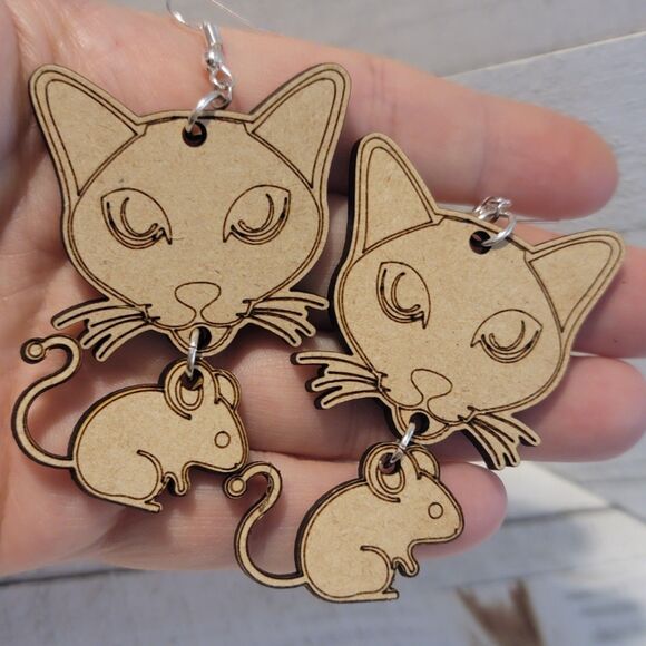 Handmade Cat and Mouse Earrings #1 - Picture 3 of 6